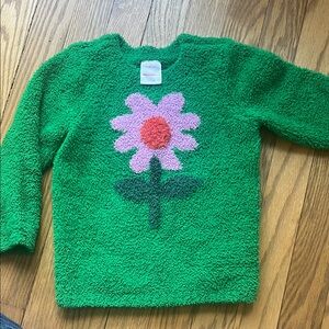 Hanna Andersson Green Sweater with Pink Flower, soft/cozy, size 3T